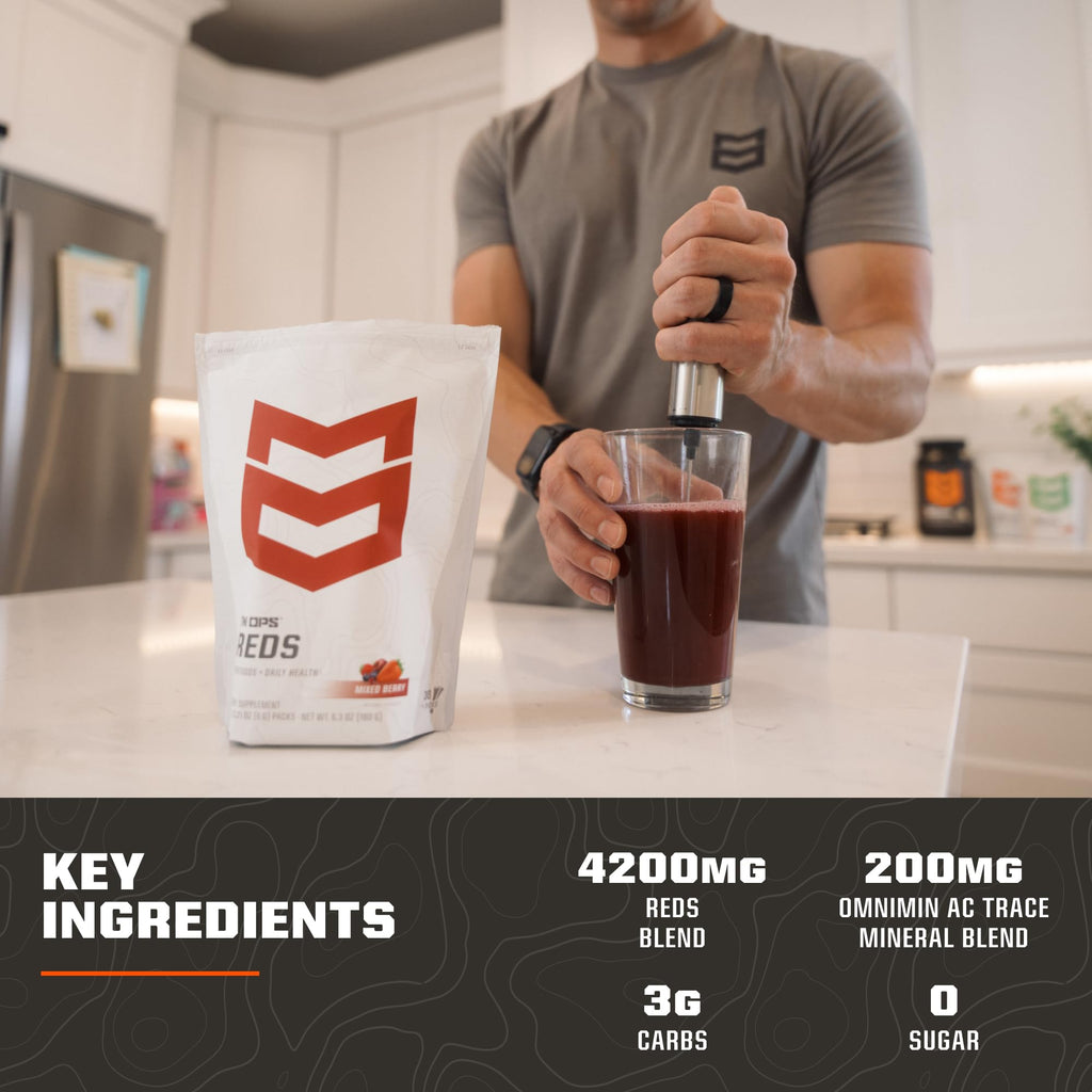 MTN OPS Reds Super Reds Antioxidant Drink Powder Daily Health Blend with Phytonutrients Free Radical Support 30 On The Go Stick Packs - TrustMedUSA