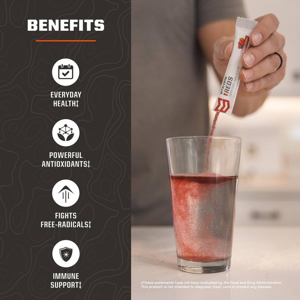 MTN OPS Reds Super Reds Antioxidant Drink Powder Daily Health Blend with Phytonutrients Free Radical Support 30 On The Go Stick Packs - TrustMedUSA