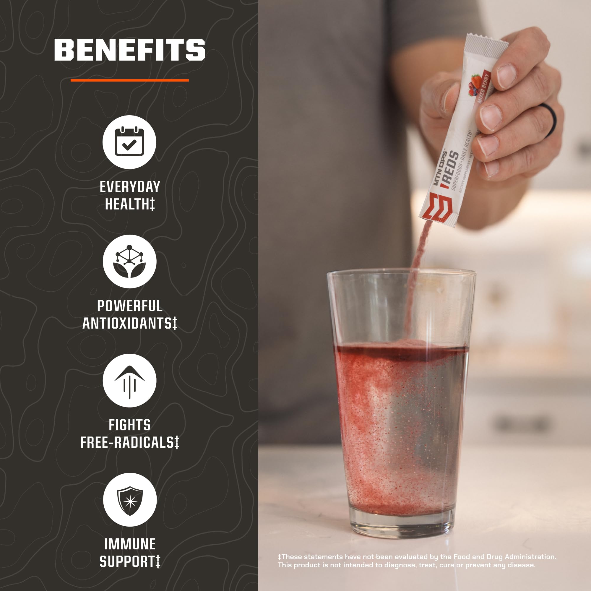 MTN OPS Reds Super Reds Antioxidant Drink Powder Daily Health Blend with Phytonutrients Free Radical Support 30 On The Go Stick Packs - TrustMedUSA