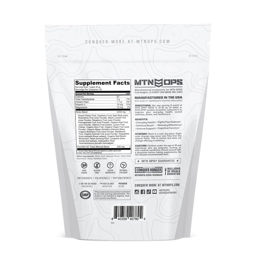 MTN OPS Reds Super Reds Antioxidant Drink Powder Daily Health Blend with Phytonutrients Free Radical Support 30 On The Go Stick Packs - TrustMedUSA