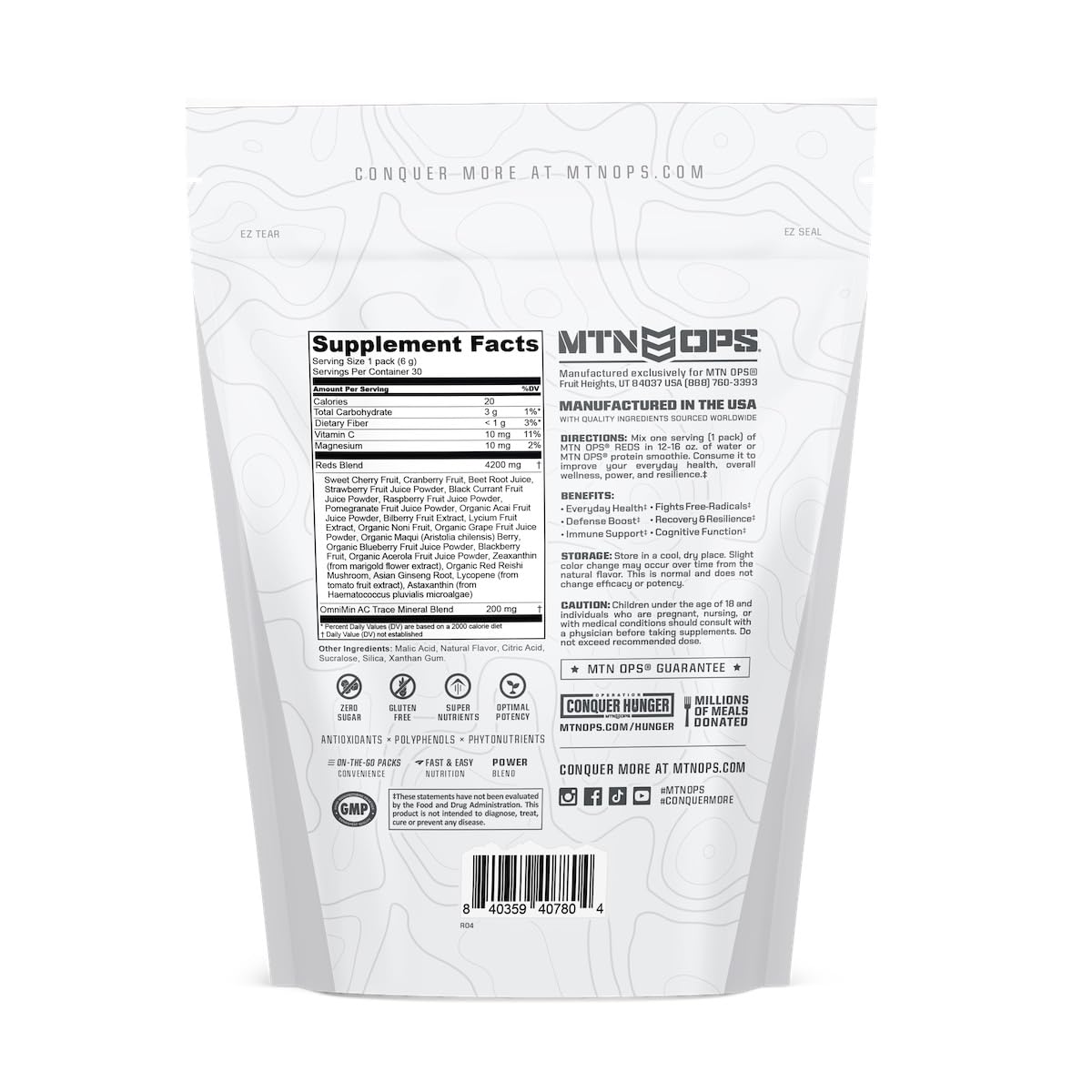 MTN OPS Reds Super Reds Antioxidant Drink Powder Daily Health Blend with Phytonutrients Free Radical Support 30 On The Go Stick Packs - TrustMedUSA