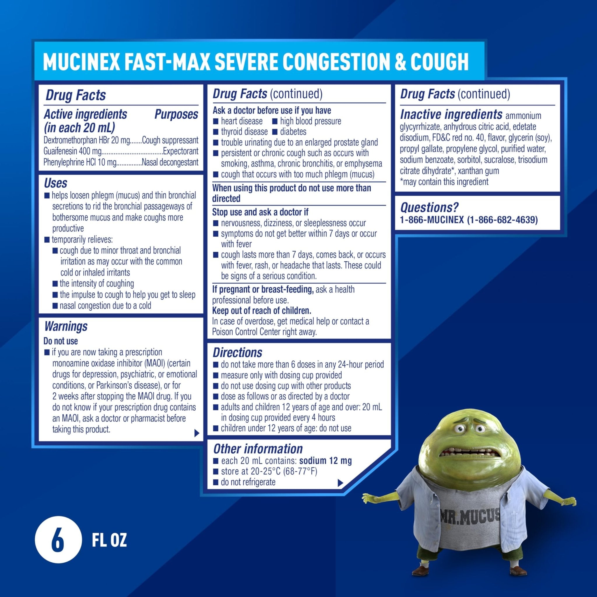 Mucinex Fast-Max Severe Congestion & Cough Medicine, Maximum Strength Symptom Relief, Over-The-Counter Medication, Cold Medicine, Cough Suppressant, Expectorant, Nasal Decongestant, 6 FL OZ - Maple Wellness Supplements