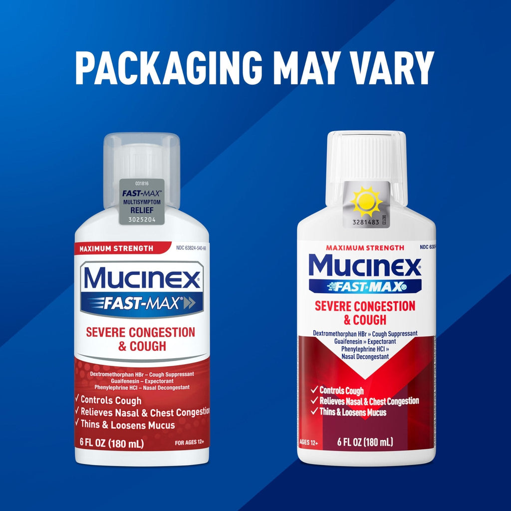 Mucinex Fast-Max Severe Congestion & Cough Medicine, Maximum Strength Symptom Relief, Over-The-Counter Medication, Cold Medicine, Cough Suppressant, Expectorant, Nasal Decongestant, 6 FL OZ - Maple Wellness Supplements