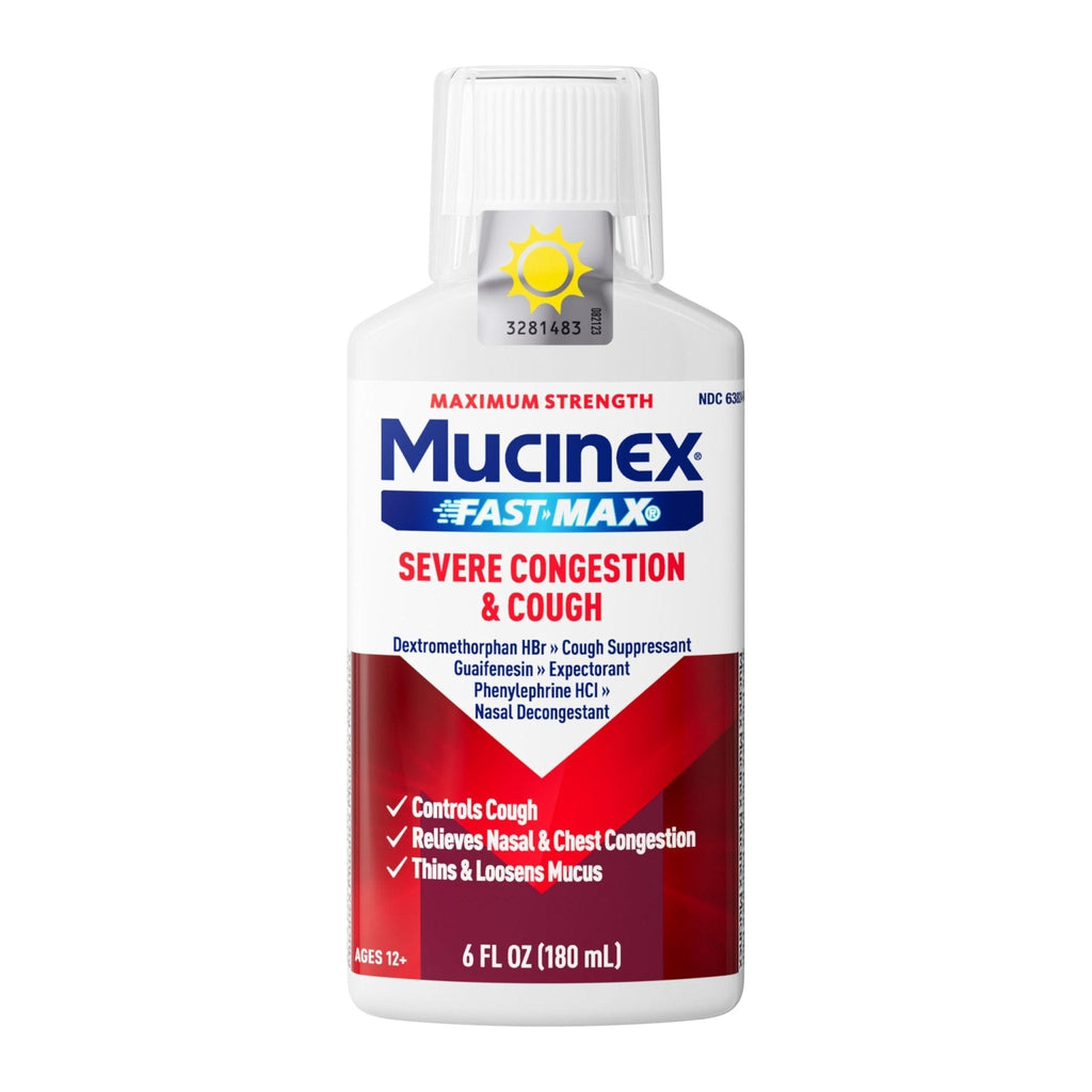 Mucinex Fast-Max Severe Congestion & Cough Medicine, Maximum Strength Symptom Relief, Over-The-Counter Medication, Cold Medicine, Cough Suppressant, Expectorant, Nasal Decongestant, 6 FL OZ - Maple Wellness Supplements