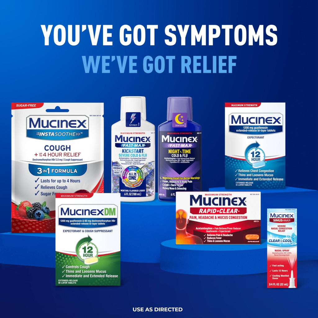 Mucinex Rapid Clear Maximum Strength Cold Medicine & Expectorant, Fever, Pain, Headache, & Excess Mucus Relief with Acetaminophen & Guaifenesin, Rapid Release Caplets for Adults, 20 Count - Maple Wellness Supplements
