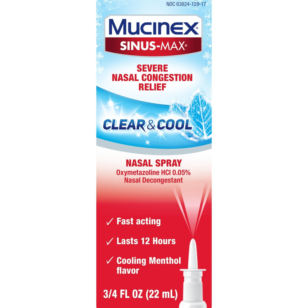Mucinex Sinus-Max Nasal Spray Decongestant, 12 Hour Over-The-Counter Medication Nose Spray for Sinus Relief, Nasal Decongestants for Adults & Sinus Congestion, Clear & Cool 3/4 Fl Oz(22ML) - Maple Wellness Supplements