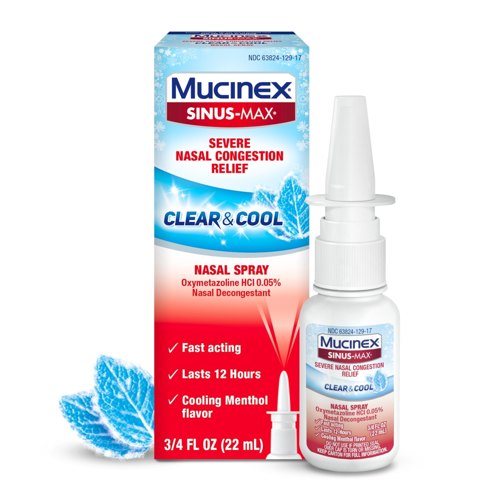 Mucinex Sinus-Max Nasal Spray Decongestant, 12 Hour Over-The-Counter Medication Nose Spray for Sinus Relief, Nasal Decongestants for Adults & Sinus Congestion, Clear & Cool 3/4 Fl Oz(22ML) - Maple Wellness Supplements
