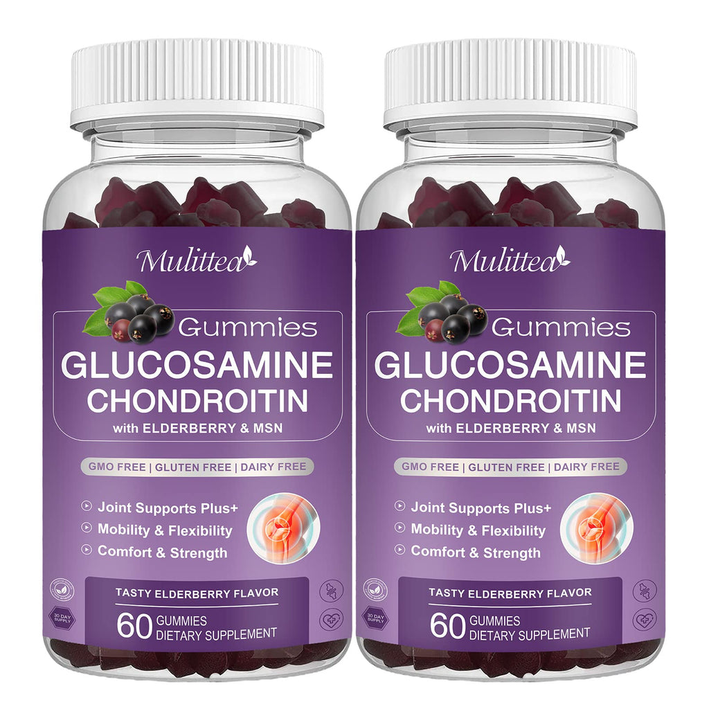 Mulittea Glucosamine Chondroitin Gummies - Extra Strength Joint Support Supplement with MSM & Elderberry for Natural Joint, Antioxidant Immune Support for Adults, Men & Women-(2 Pack) - TrustMedUSA