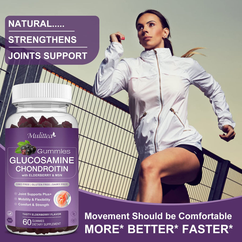 Mulittea Glucosamine Chondroitin Gummies - Extra Strength Joint Support Supplement with MSM & Elderberry for Natural Joint, Antioxidant Immune Support for Adults, Men & Women-(2 Pack) - TrustMedUSA