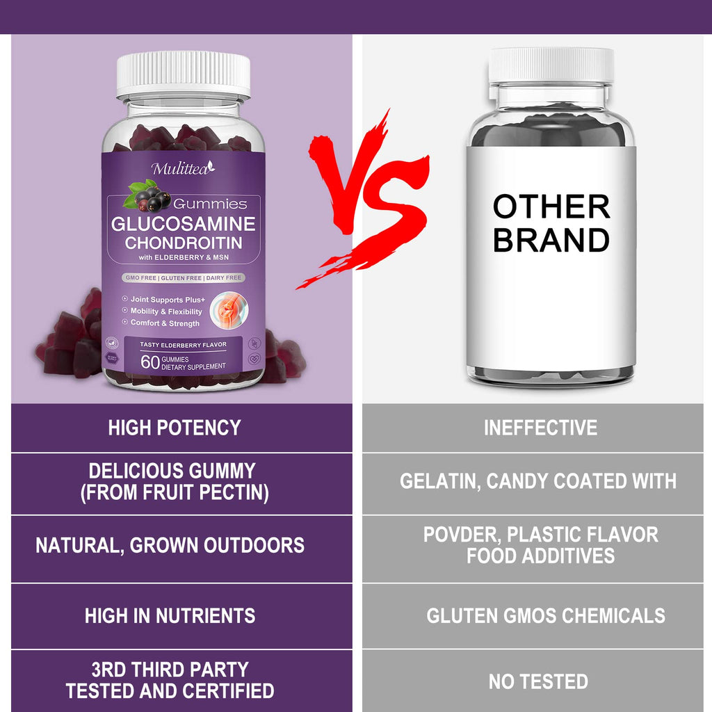 Mulittea Glucosamine Chondroitin Gummies - Extra Strength Joint Support Supplement with MSM & Elderberry for Natural Joint, Antioxidant Immune Support for Adults, Men & Women-(2 Pack) - TrustMedUSA