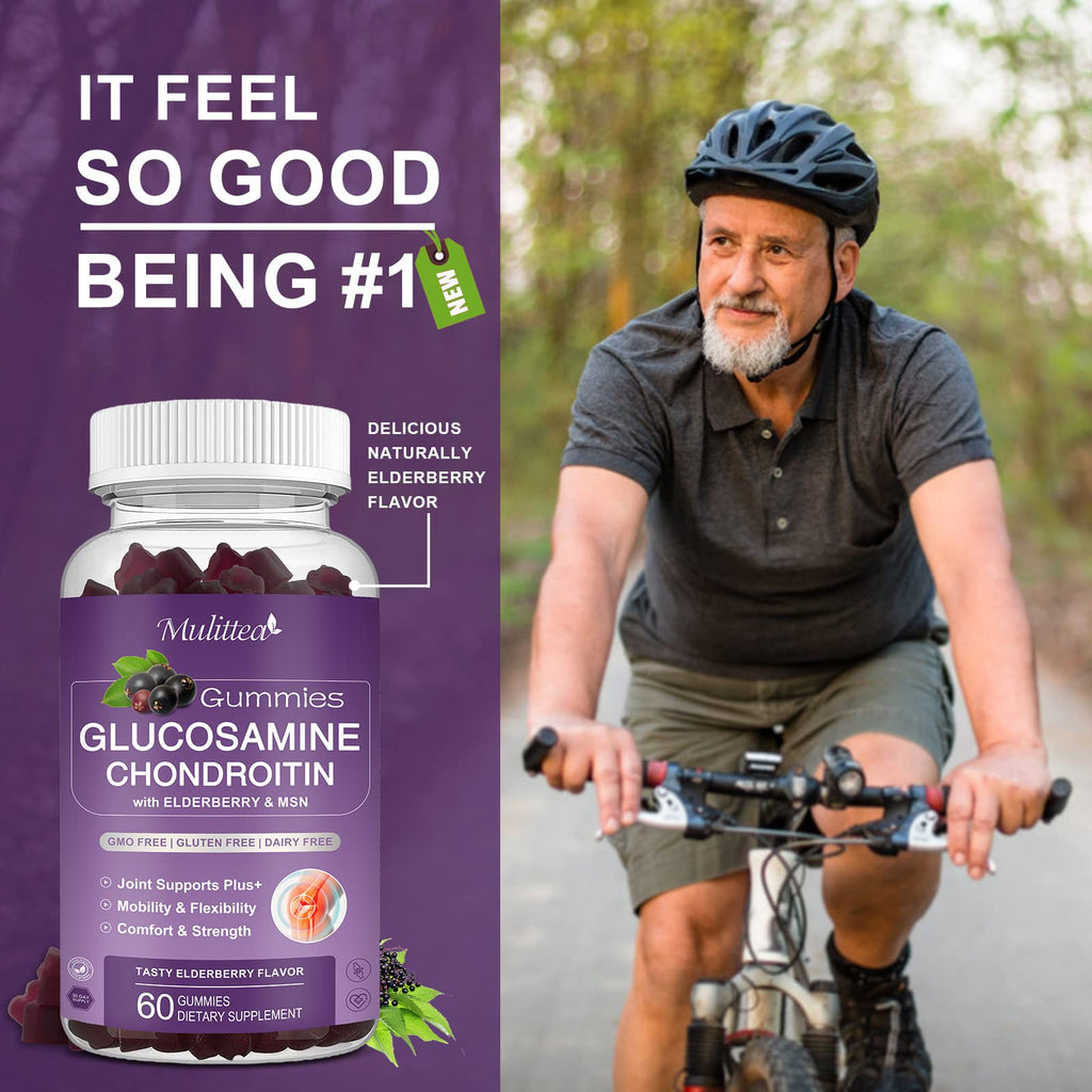 Mulittea Glucosamine Chondroitin Gummies - Extra Strength Joint Support Supplement with MSM & Elderberry for Natural Joint, Antioxidant Immune Support for Adults, Men & Women-(2 Pack) - TrustMedUSA