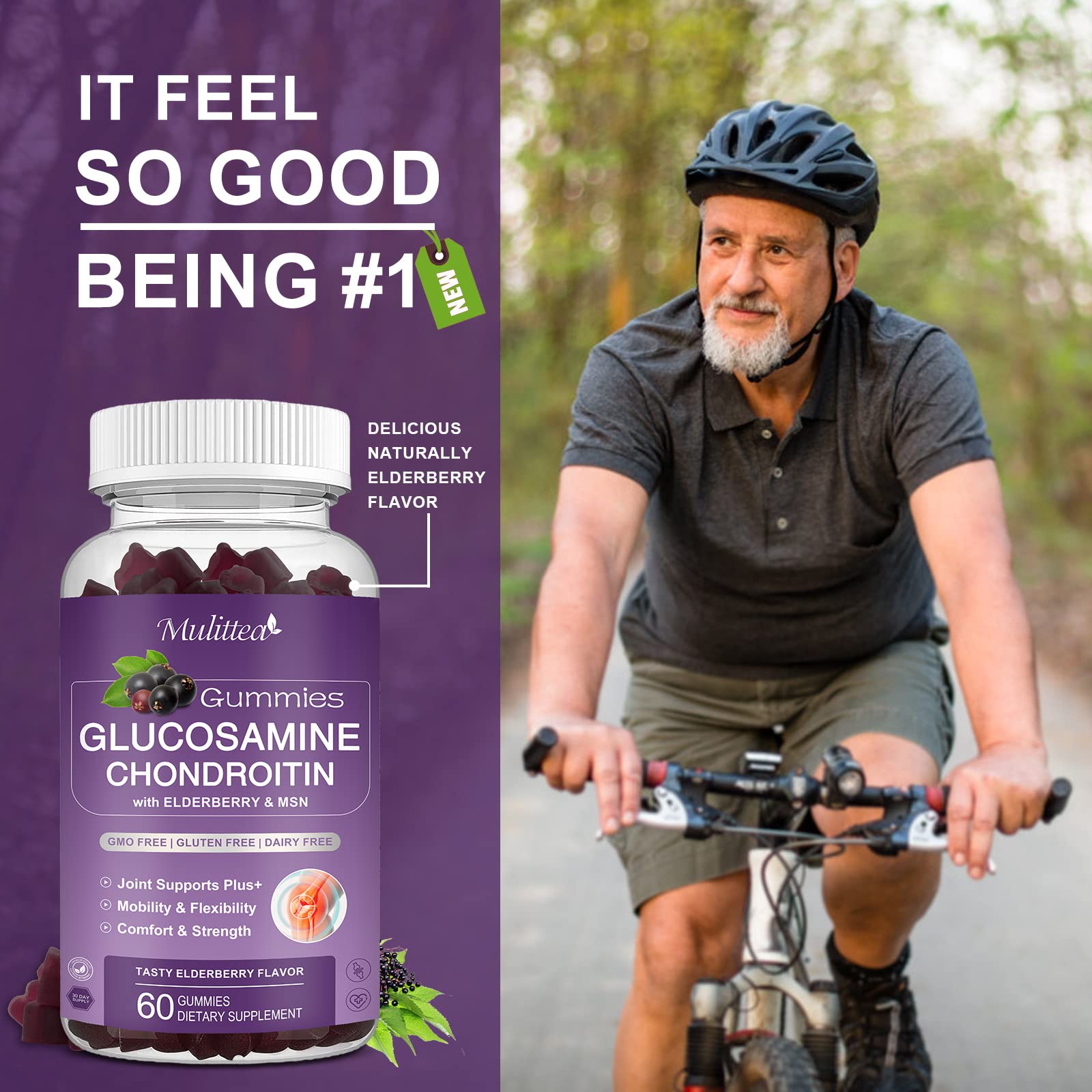Mulittea Glucosamine Chondroitin Gummies - Extra Strength Joint Support Supplement with MSM & Elderberry for Natural Joint, Antioxidant Immune Support for Adults, Men & Women-(2 Pack) - TrustMedUSA