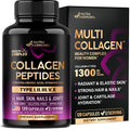 Multi Collagen Peptides - Hydrolyzed Types I, II, III, V & X - Collagen Supplement for Women 1300mg - w/ Hyaluronic Acid, Vitamins C & E - Skin, Hair, Nails & Joint Support - Made in USA, 120 Capsules - Maple Wellness Supplements