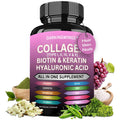 Multi Collagen Pills Peptides Types I, II, III, V & X MCG Biotin Keratin Hyaluronic Acid MSM Vitamin C Zinc Magnesium with Grape Seed Extract, Quercetin - Hair Skin and Nails Vitamins Capsule - TrustMedUSA