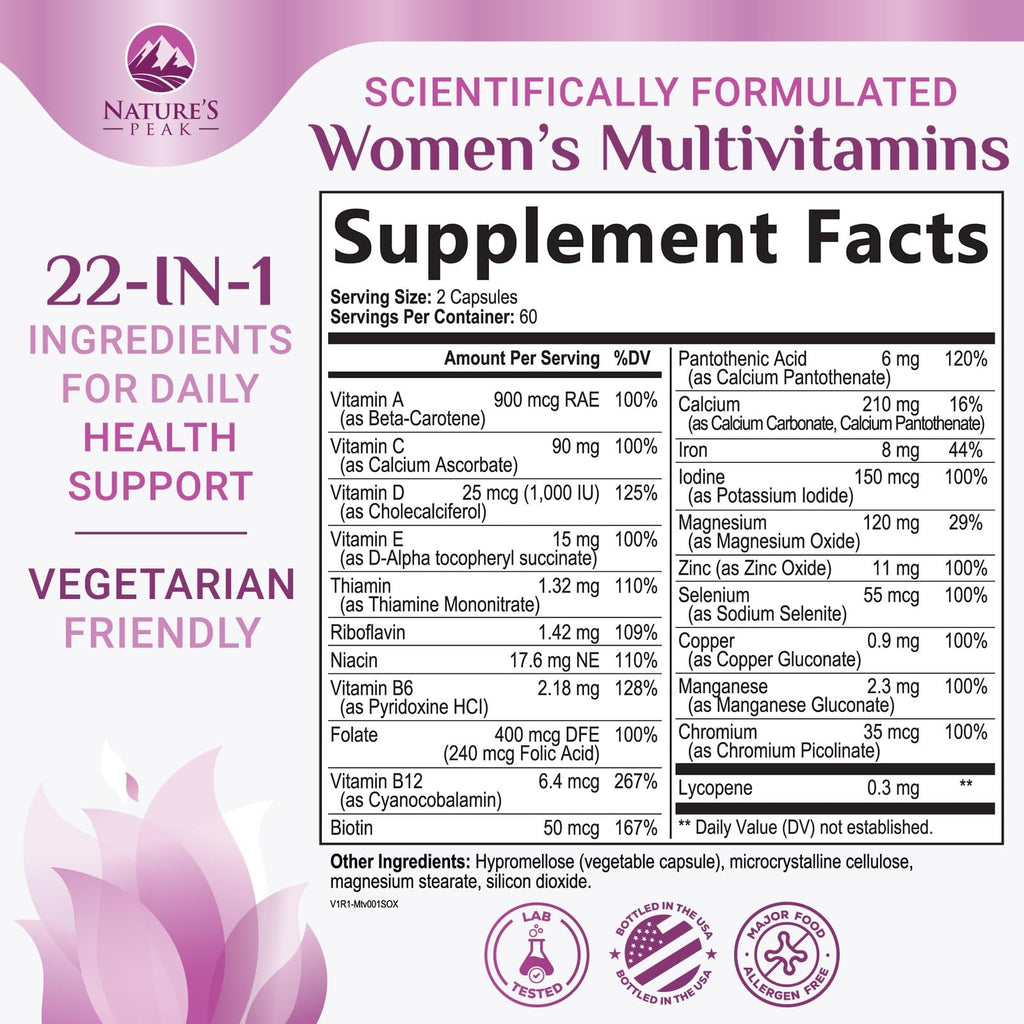 Multivitamin for Women - Complete Daily Womens Multivitamins with Calcium, Folate, Vitamin A, C, D, E & B Vitamins, Zinc and Iron - Multi Vitamins for Bone, Energy & Immune Support - 120 Capsules - TrustMedUSA