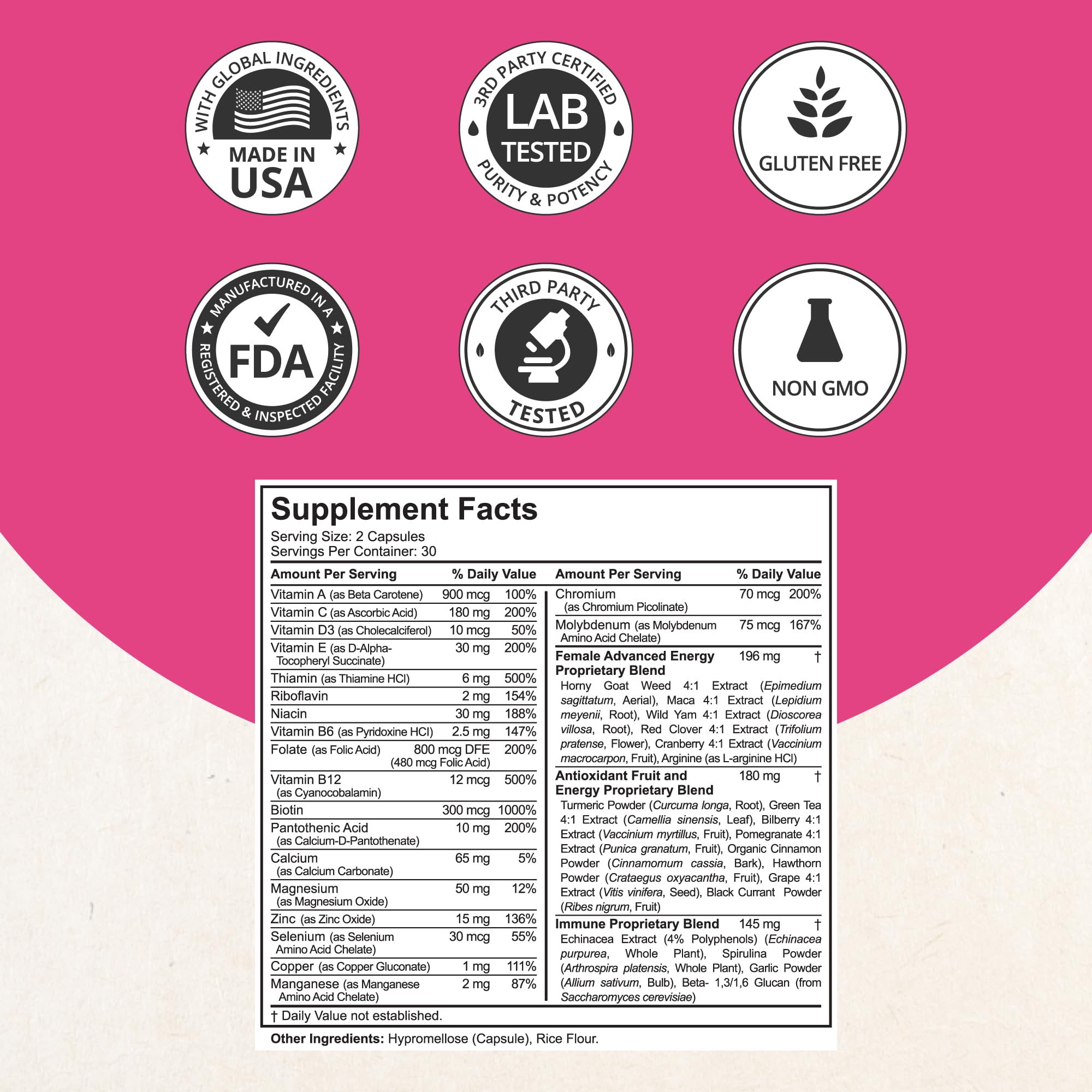 Multivitamin for Women with 39 Key Nutrients, Essential Vitamins, Minerals, Horny Goat Weed, Maca, Wild Yam, Red Clover, Cranberry, Arginine, Herbal Supplement | 60 Vegan Capsules | 1 Month Supply - Maple Wellness Supplements