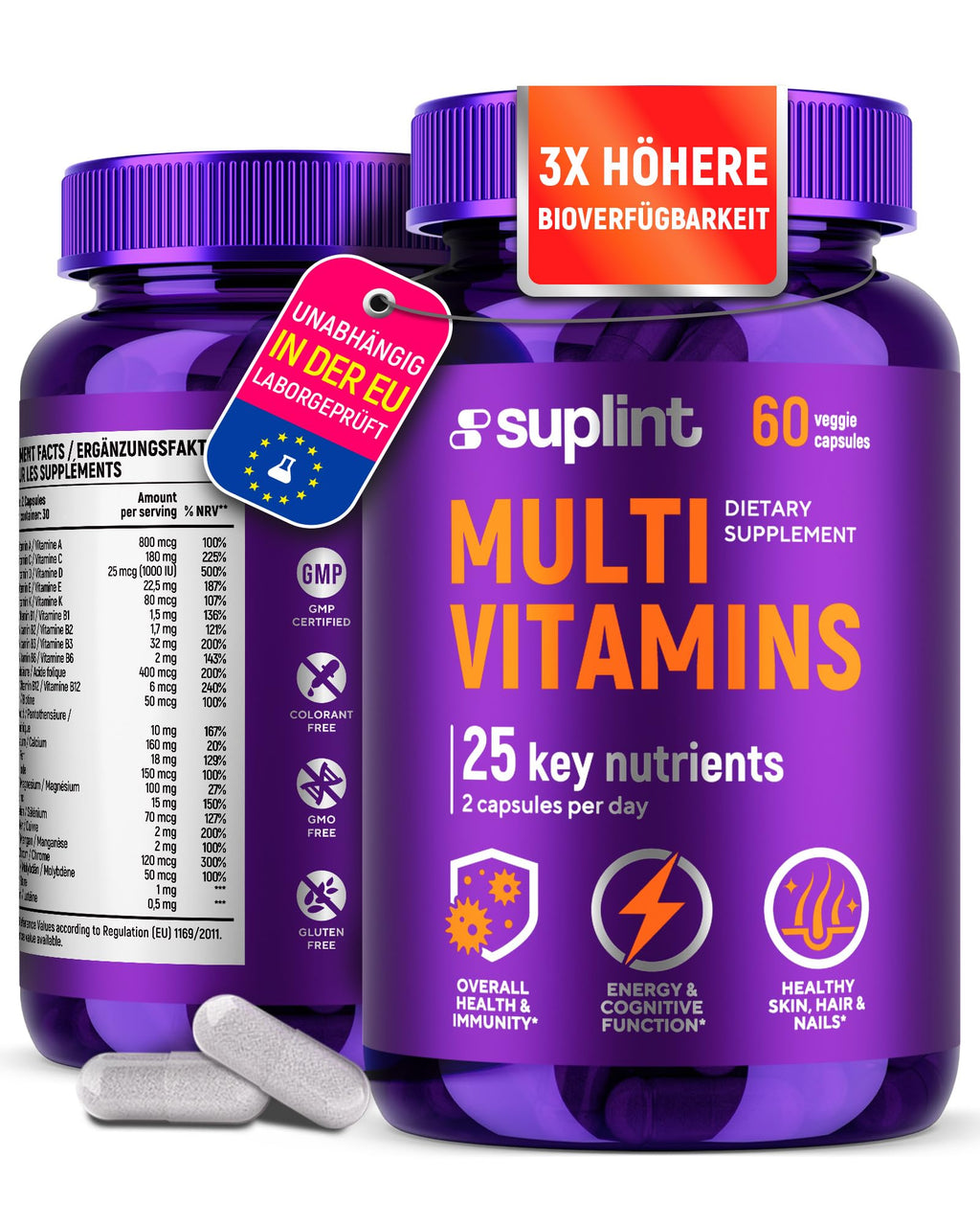 Multivitamin Supplement | Complex with Vitamin A, C, D, E, K1, B, Zinc & Chromium | Hair, Skin & Nail Beauty Vitamins | Immune Support Supplements for Men & Women | 60 Capsules - TrustMedUSA