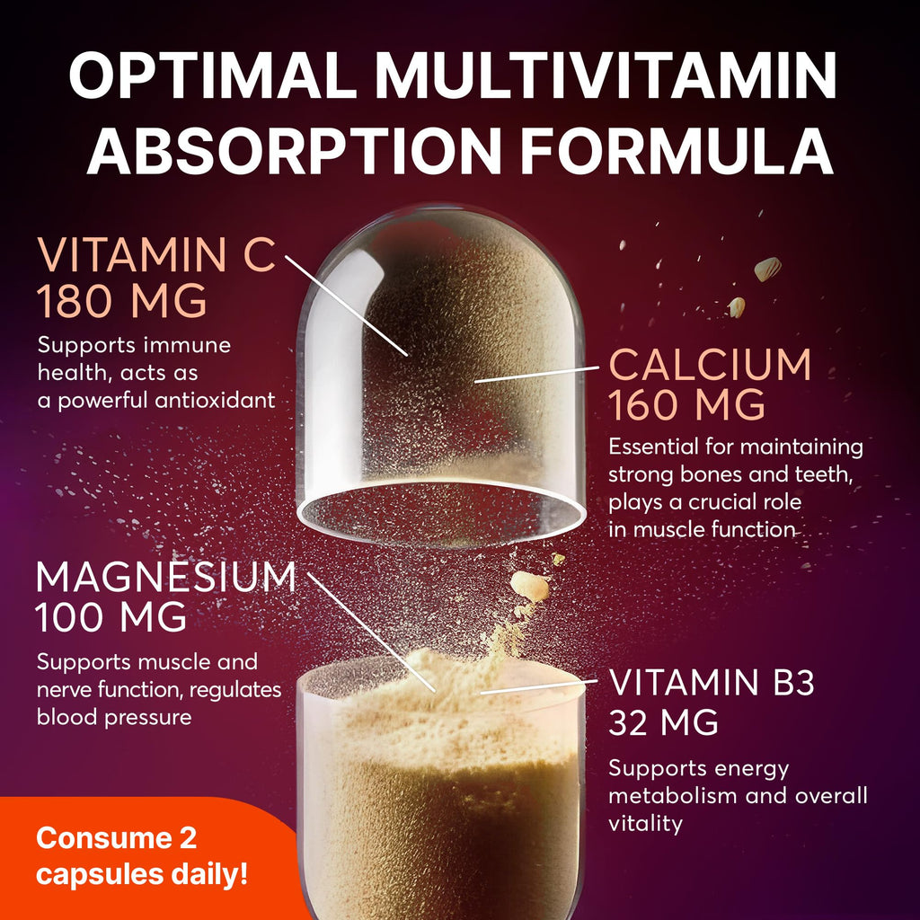 Multivitamin Supplement | Complex with Vitamin A, C, D, E, K1, B, Zinc & Chromium | Hair, Skin & Nail Beauty Vitamins | Immune Support Supplements for Men & Women | 60 Capsules - TrustMedUSA