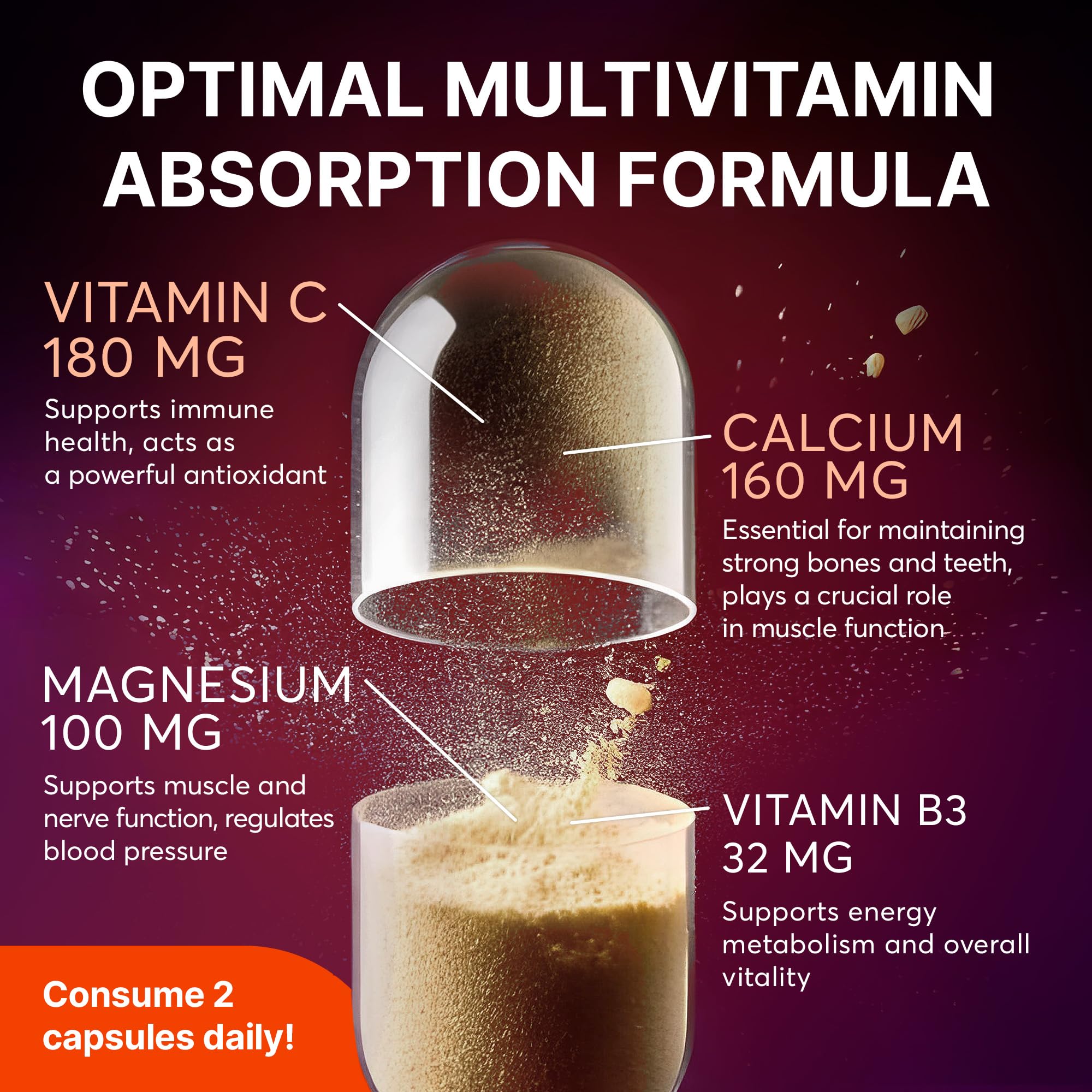 Multivitamin Supplement | Complex with Vitamin A, C, D, E, K1, B, Zinc & Chromium | Hair, Skin & Nail Beauty Vitamins | Immune Support Supplements for Men & Women | 60 Capsules - TrustMedUSA