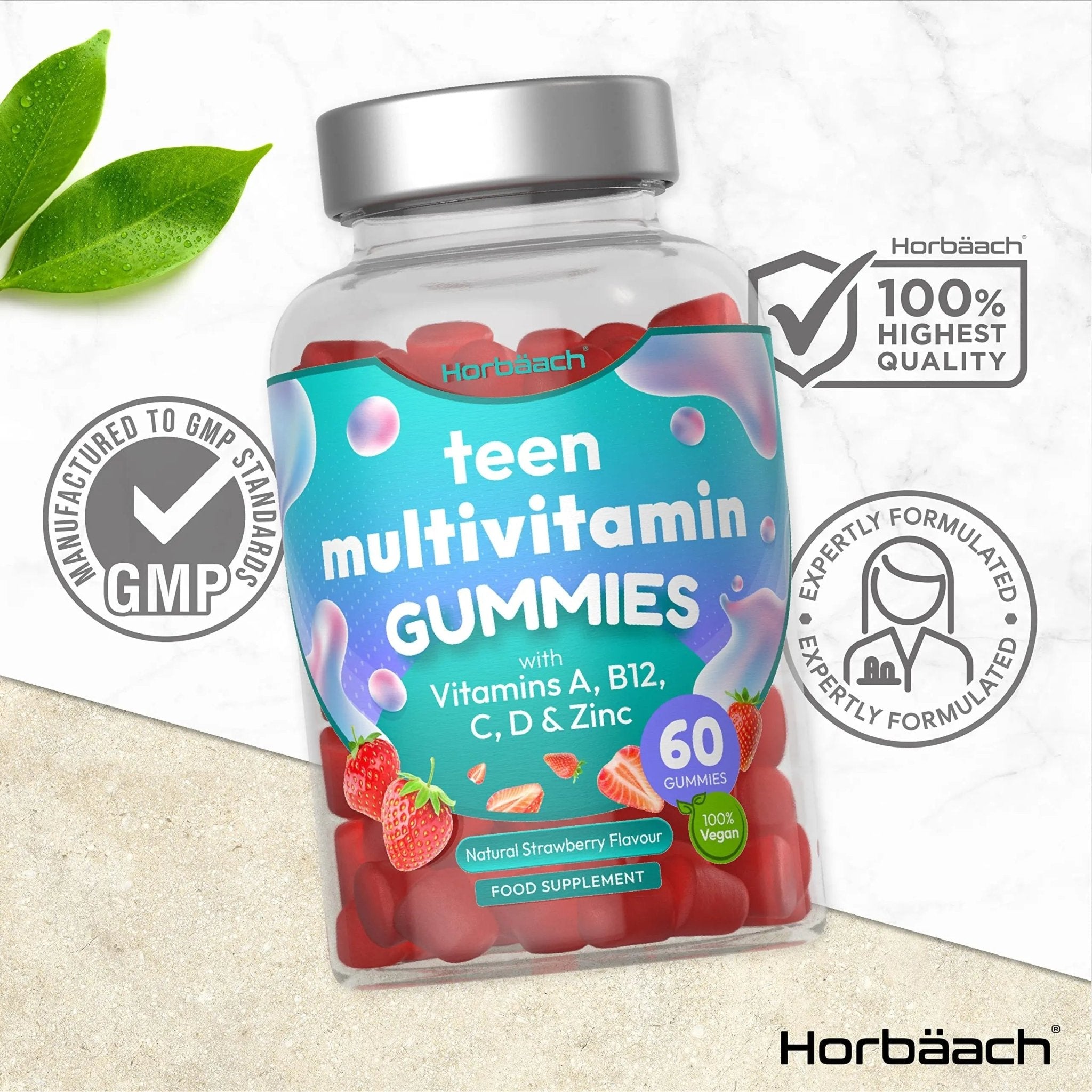Multivitamins for Teens | 60 Vegan Gummies | 14 Essential Nutrients | with Vitamin A, B12 - TrustMedUSA