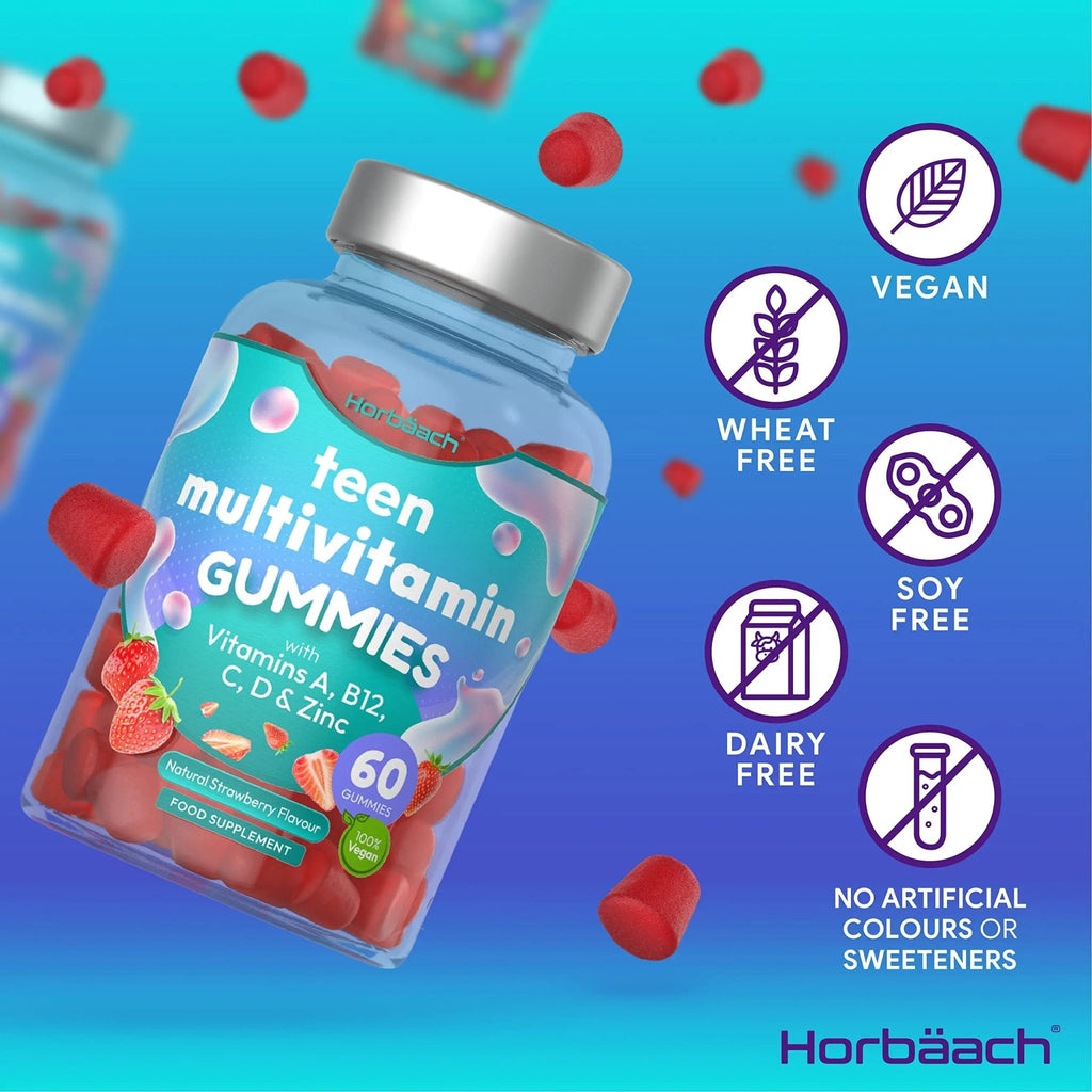 Multivitamins for Teens | 60 Vegan Gummies | 14 Essential Nutrients | with Vitamin A, B12 - TrustMedUSA