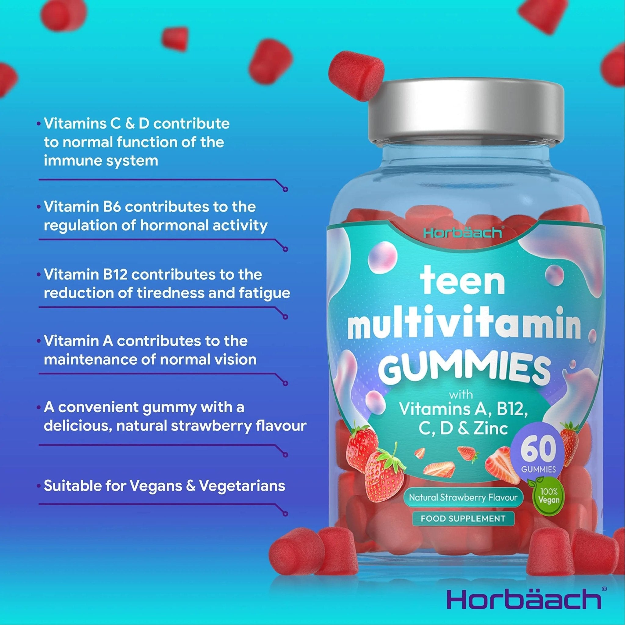 Multivitamins for Teens | 60 Vegan Gummies | 14 Essential Nutrients | with Vitamin A, B12 - TrustMedUSA