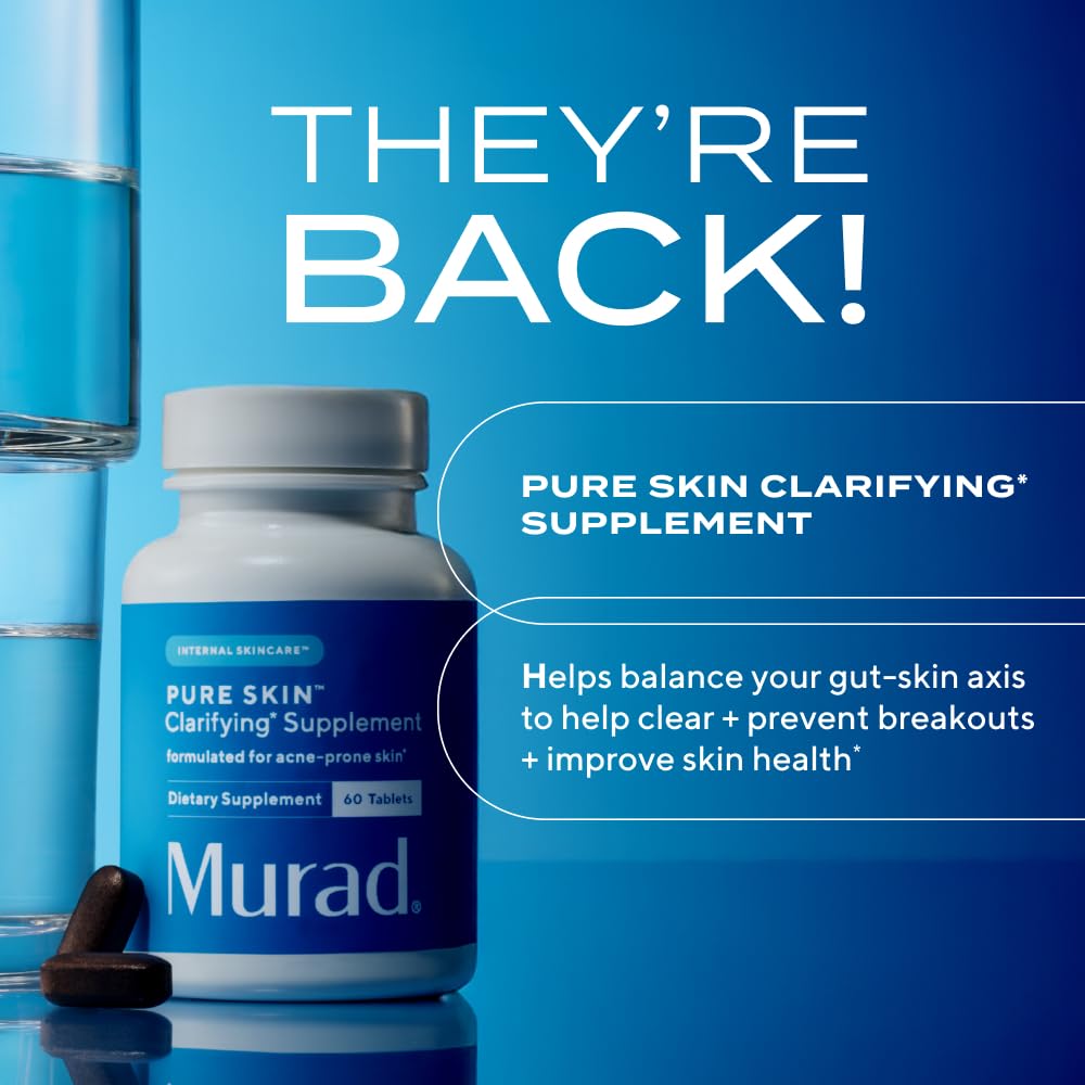 Murad Pure Skin Acne Supplements – 60 Tablets – Clear Skin Support with Blend of Vitamin A & B6, Zinc, Amino Acids, & Burdock Root – Promotes Healthy Skin, Oil Balance, Gut Health & Stress Relief - TrustMedUSA
