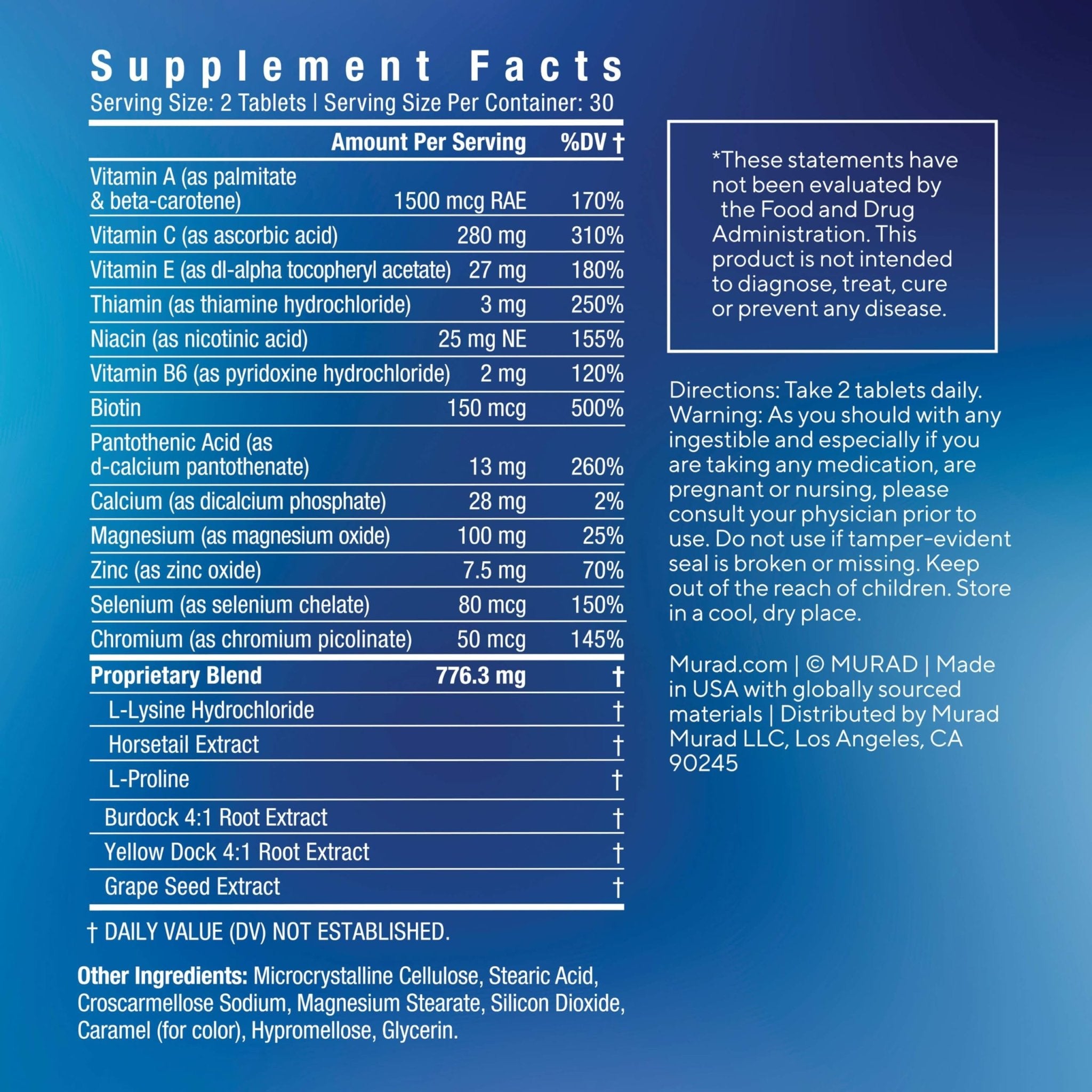 Murad Pure Skin Acne Supplements – 60 Tablets – Clear Skin Support with Blend of Vitamin A & B6, Zinc, Amino Acids, & Burdock Root – Promotes Healthy Skin, Oil Balance, Gut Health & Stress Relief - TrustMedUSA