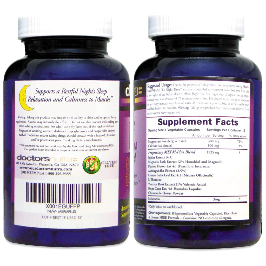 Muscle Ezze PM Plus Night Time Capsules by Doctors Nutra - Nighttime Use - Gluten-Free - 60 Capsules - TrustMedUSA