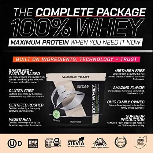 Muscle Feast 100% Grass-Fed Whey Protein, Pastured Raised Hormone Free All Natural - TrustMedUSA