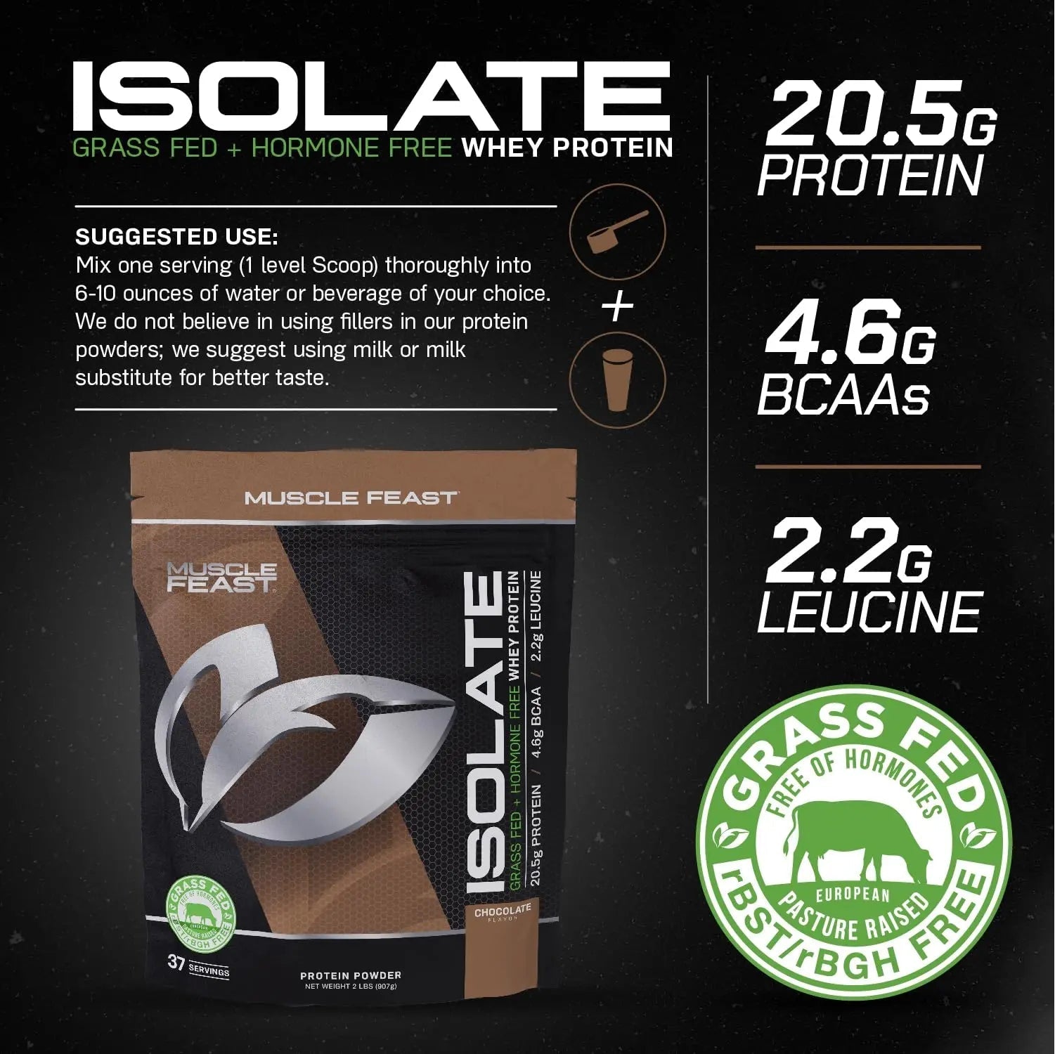 Muscle Feast Grass-Fed Whey Protein Isolate, All Natural Hormone Free Pasture Raised - TrustMedUSA