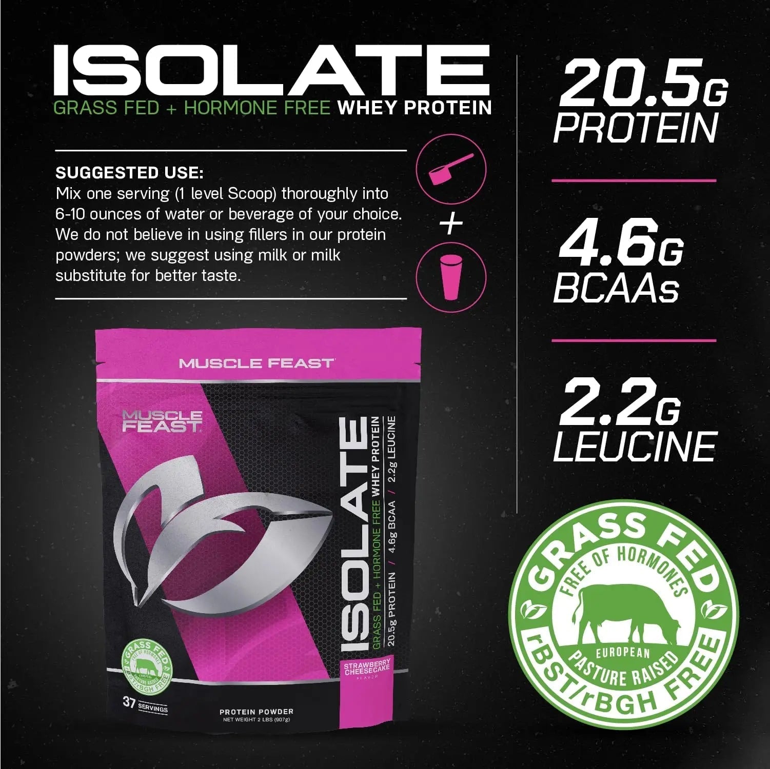 Muscle Feast Grass-Fed Whey Protein Isolate, All Natural Hormone Free Pasture Raised - TrustMedUSA
