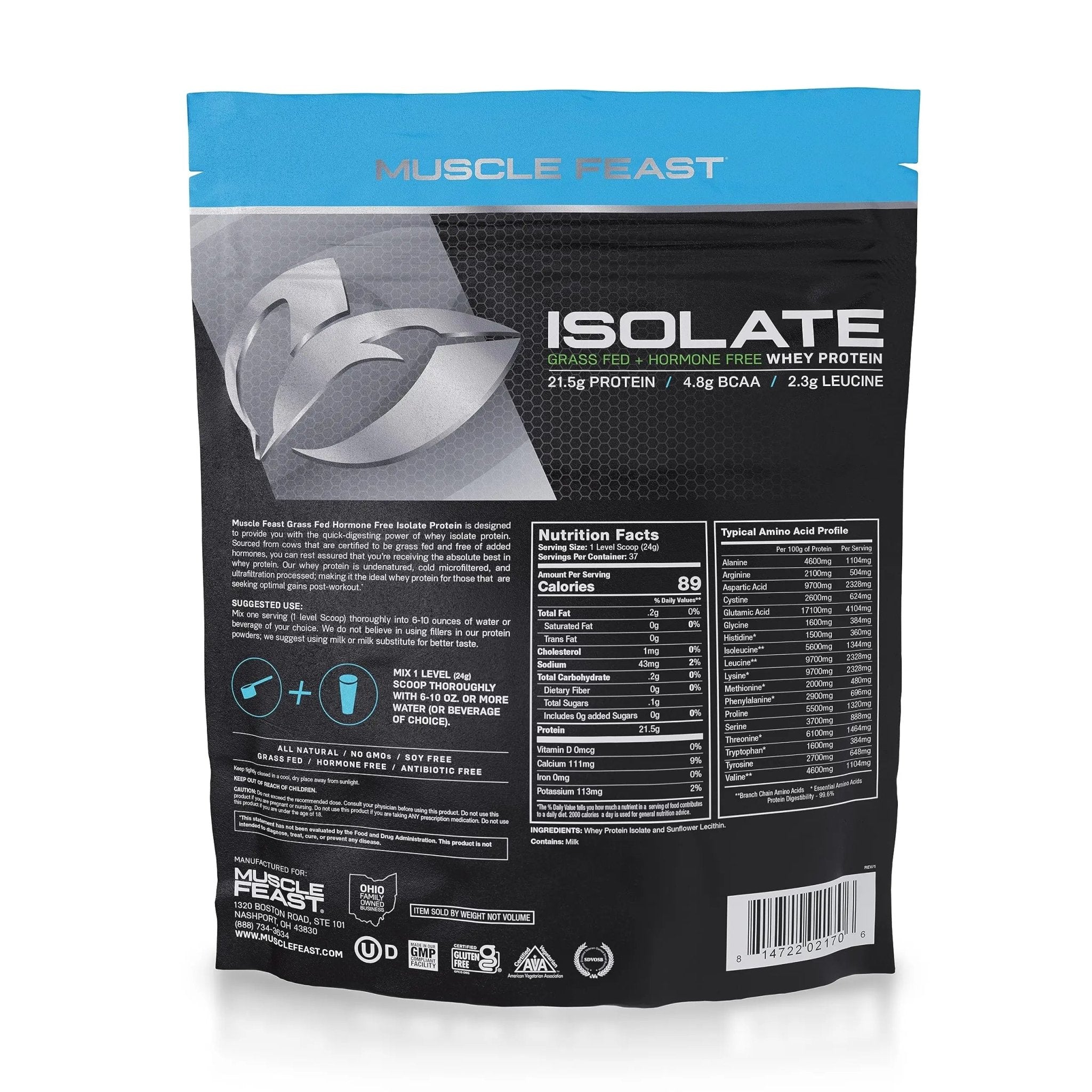 Muscle Feast Grass-Fed Whey Protein Isolate, All Natural Hormone Free Pasture Raised - TrustMedUSA