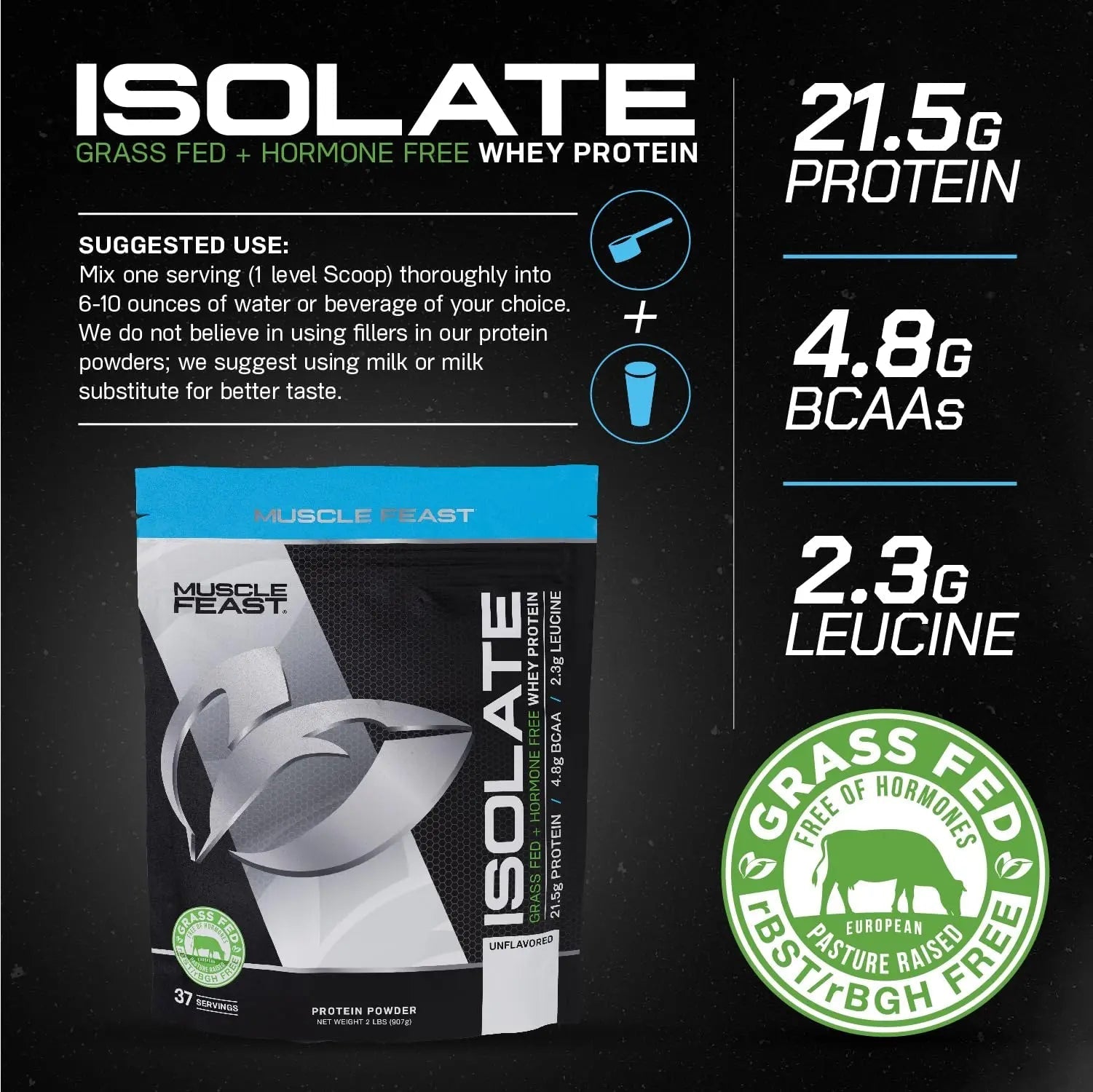 Muscle Feast Grass-Fed Whey Protein Isolate, All Natural Hormone Free Pasture Raised - TrustMedUSA