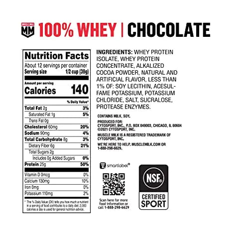 Muscle Milk 100% Whey Protein Powder, Chocolate, 5 Pound, 66 Servings, 25g Protein - TrustMedUSA