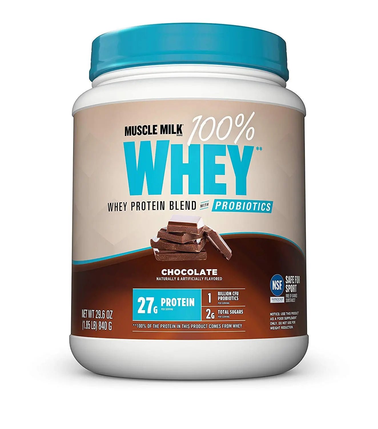 Muscle Milk 100% Whey With Probiotics Protein Powder, Chocolate, 1.85 Pound, 23 Serving - TrustMedUSA