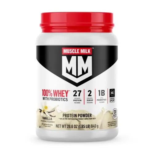Muscle Milk 100% Whey With Probiotics Protein Powder, Vanilla, 1.85 Pound, 23 Servings - TrustMedUSA