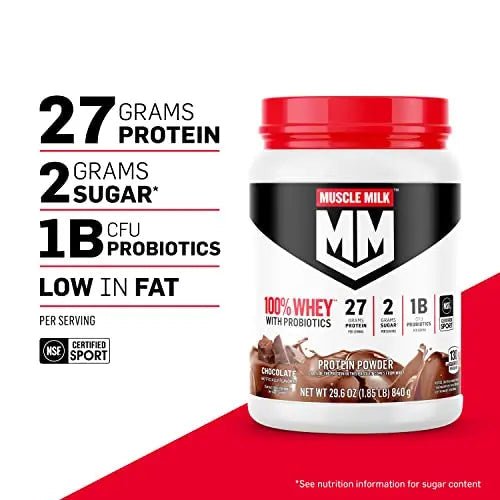 Muscle Milk 100% Whey With Probiotics Protein Powder, Vanilla, 1.85 Pound, 23 Servings - TrustMedUSA