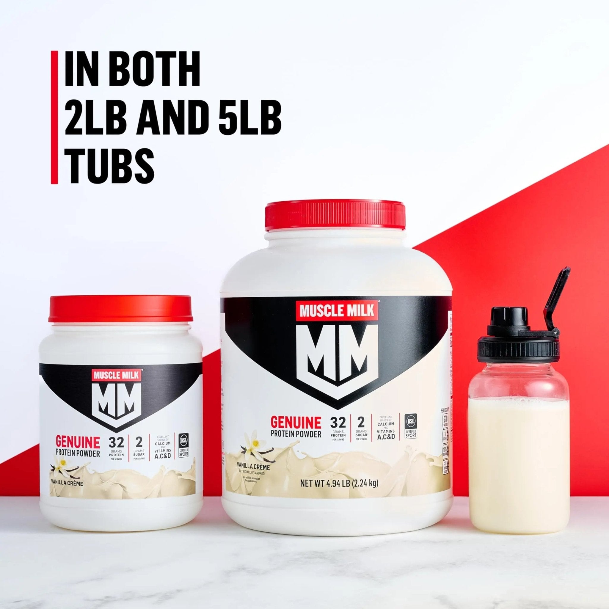 Muscle Milk Genuine Protein Powder, Vanilla Crème, 1.93 Pounds, 12 Servings, 32g Protein, 2g Sugar, Calcium, Vitamins A, C & D, NSF Certified for Sport, Energizing Snack, Packaging May Vary - TrustMedUSA