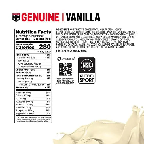 Muscle Milk Genuine Protein Powder, Vanilla Creme, 32g Protein, 5 Pound, 32 Servings - TrustMedUSA