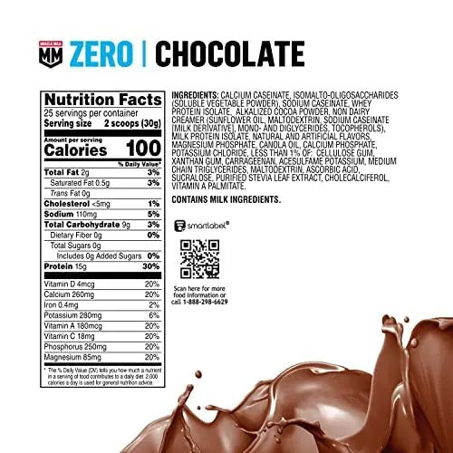 Muscle Milk ZERO, 100 Calorie Protein Powder, Chocolate, 15g Protein, 1.65 Pound - TrustMedUSA