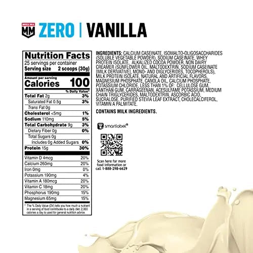 Muscle Milk ZERO, 100 Calorie Protein Powder, Vanilla, 15g Protein, 1.65 Pound, 25 Servings - TrustMedUSA
