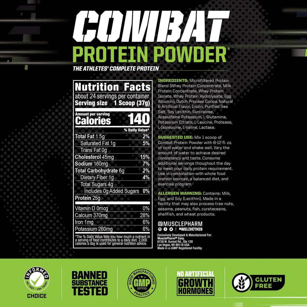 Muscle Pharm Combat Protein Powder, Fuels Muscles for Productive Workouts, 5 Protein - TrustMedUSA