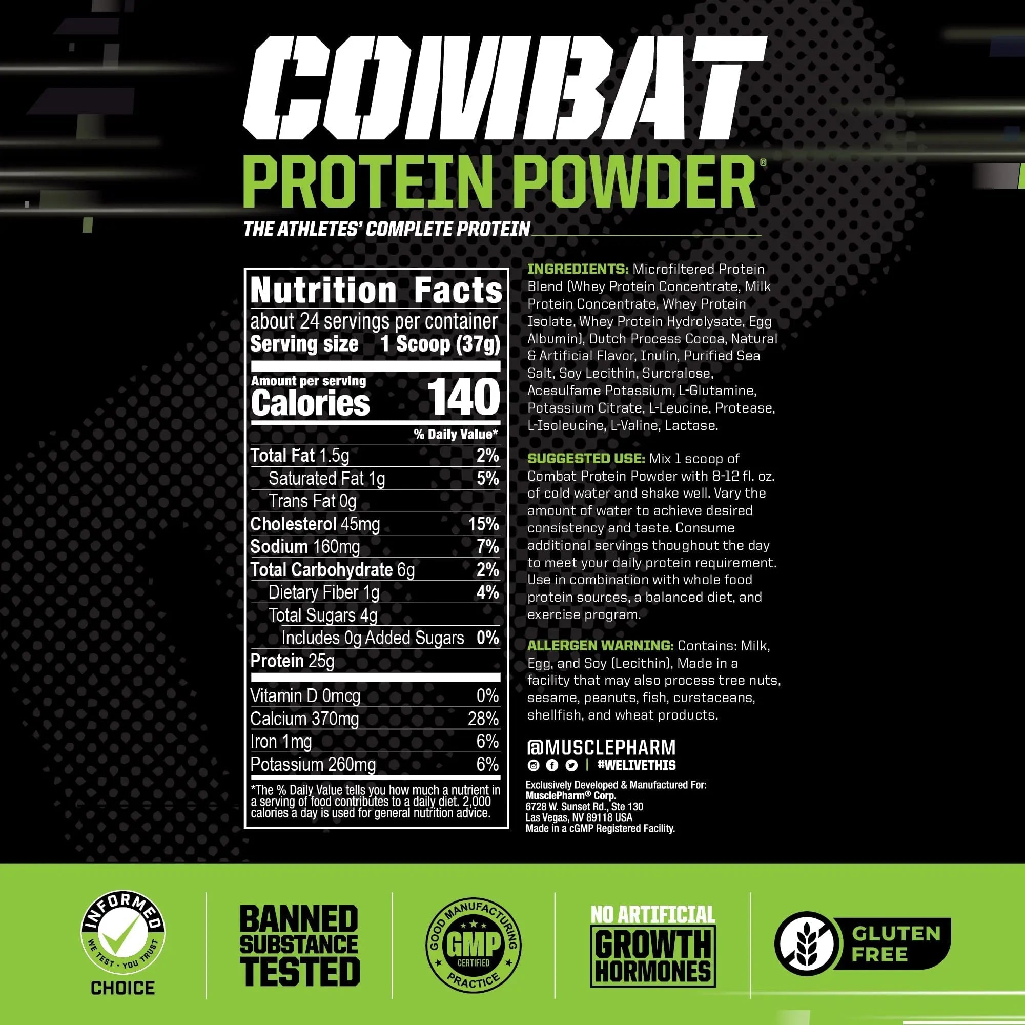 Muscle Pharm Combat Protein Powder, Fuels Muscles for Productive Workouts, 5 Protein - TrustMedUSA