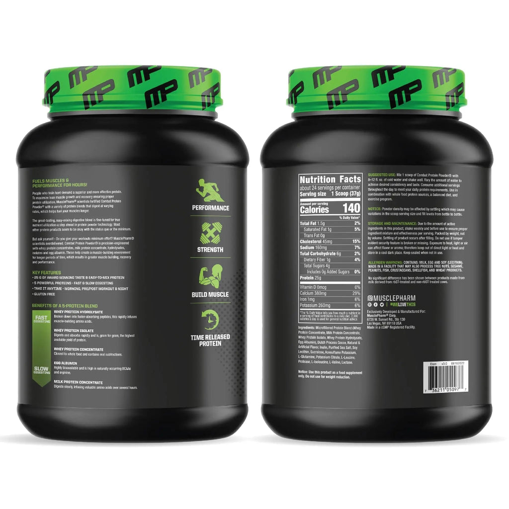 Muscle Pharm Combat Protein Powder, Fuels Muscles for Productive Workouts, 5 Protein - TrustMedUSA