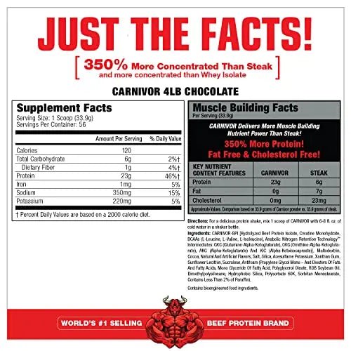 MuscleMeds, Carnivor Beef Protein Isolate Powder 56 Servings, Chocolate, 72 Ounce - TrustMedUSA