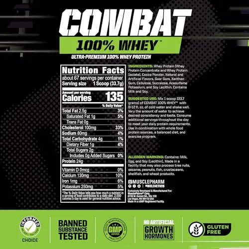 MusclePharm Combat 100% Whey, Chocolate Milk - 5 lb Protein Powder - Gluten Free - TrustMedUSA