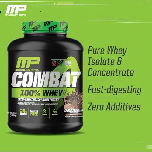 MusclePharm Combat 100% Whey, Chocolate Milk - 5 lb Protein Powder - Gluten Free - TrustMedUSA