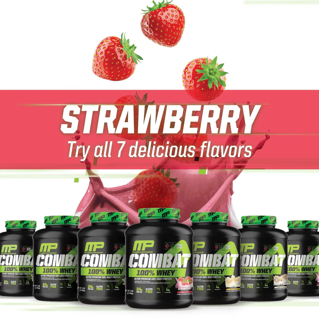 MusclePharm Combat 100% Whey Protein Powder, Strawberry Cream Flavor - TrustMedUSA