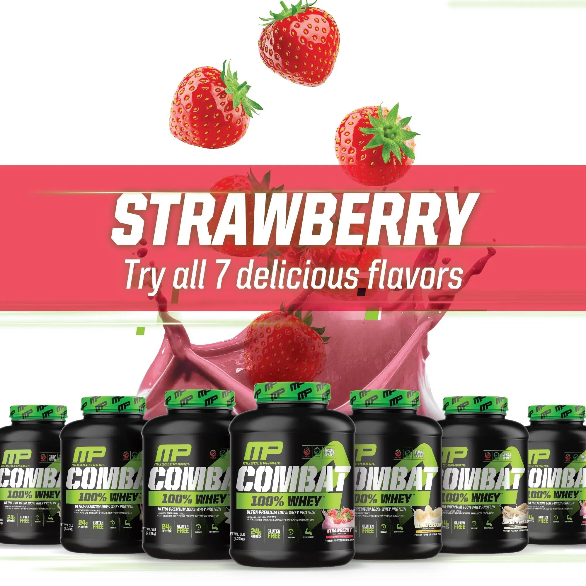 MusclePharm Combat 100% Whey Protein Powder, Strawberry Cream Flavor - TrustMedUSA